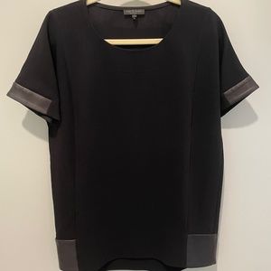 Black Shirt with Leather Trim